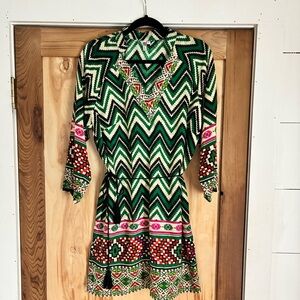 Kut from the Kloth Green and Pink Chevron Dress, Large